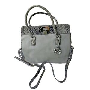 Michael Kors Hamilton Purse Gray Leather Python Embossed Satchel Bag